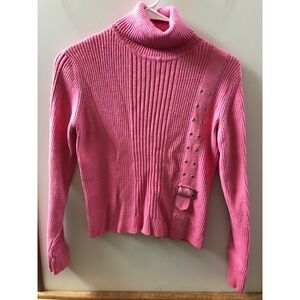 Pine Cove Turtleneck Sweater Womens Small Pink Buckle Grommet Ribbed Knit